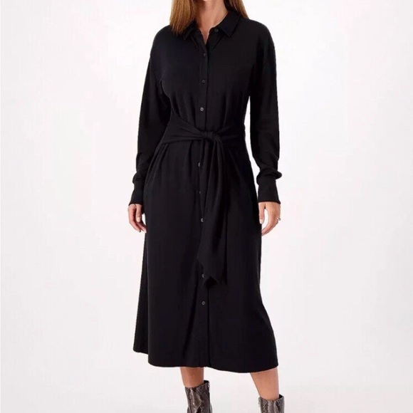 Jason Wu Dresses & Skirts - Jason Wu J Jason Wu Regular Draped Shirt Midi Dress Black Size XL Long Sleeve
